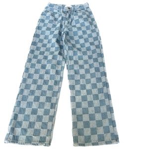 Oak + Fort Jeans Checkered Size XS Straight Leg Light Medium Wash High Rise